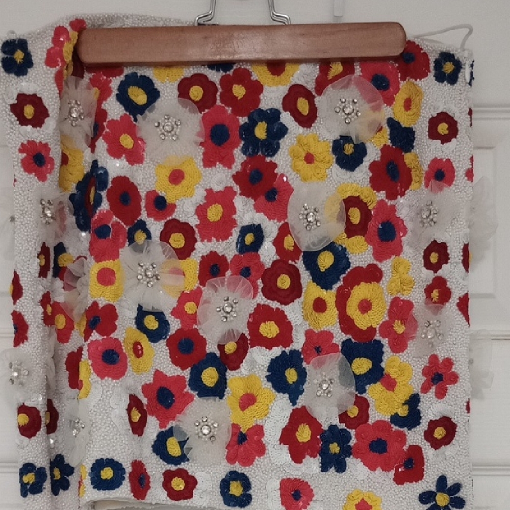 Floral Embellished Skirt - Red, Yellow, Blue